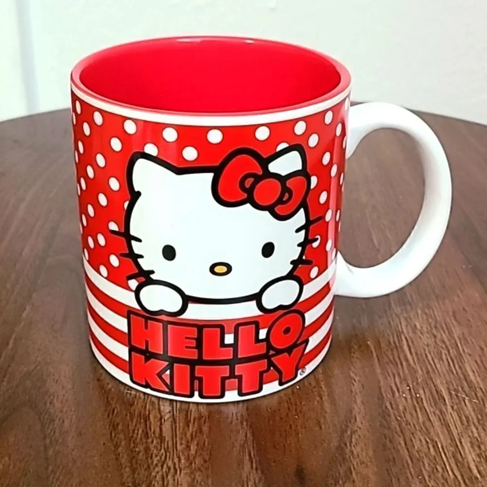Hello Kitty Mug, Red & White Polka-dots & Stripes